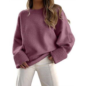 Womens Oversized Sweater Fuzzy Fuchsia Long Sleeve Casual Chunky Pullover Fall